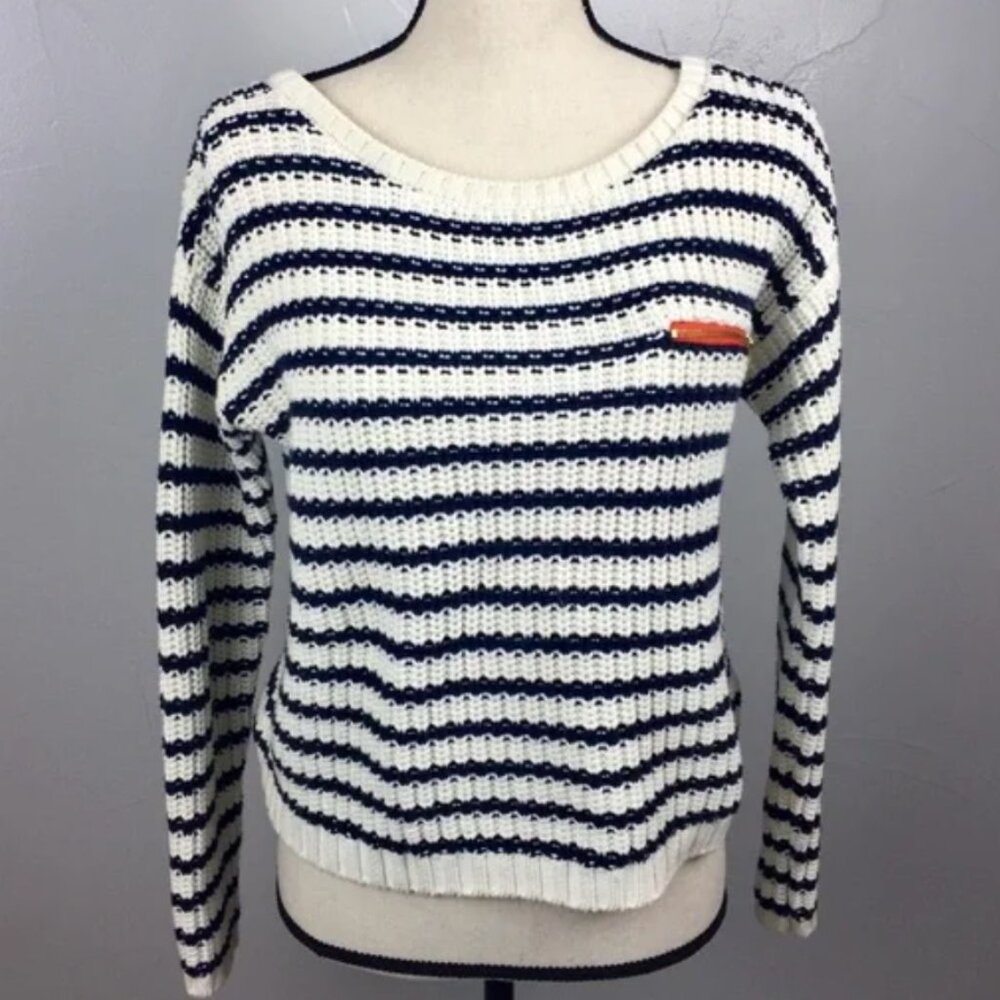 Tommy Hilfiger Navy and White Striped Sweater